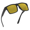 TOROE TR90 Square Frame Grade A Polarized Black Emblem Sunglasses with Anti Reflective Water Repellent Polycarbonate Lenses (Matte Black Frame Gold Mirror (Category 3))