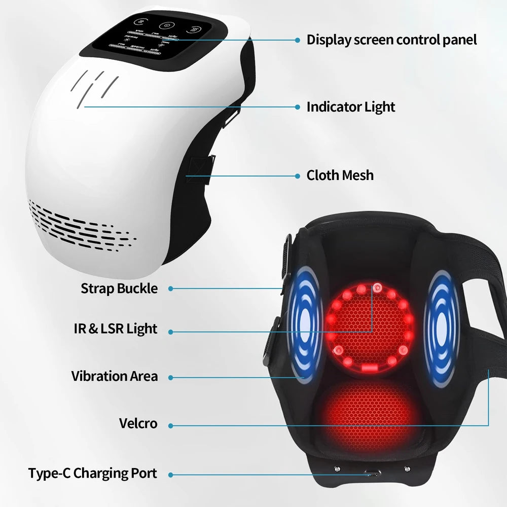 Smart Knee Massager — Cordless Heat & Vibration Wrap | 3 Warmth Levels, Red Light, Type-C Rechargeable